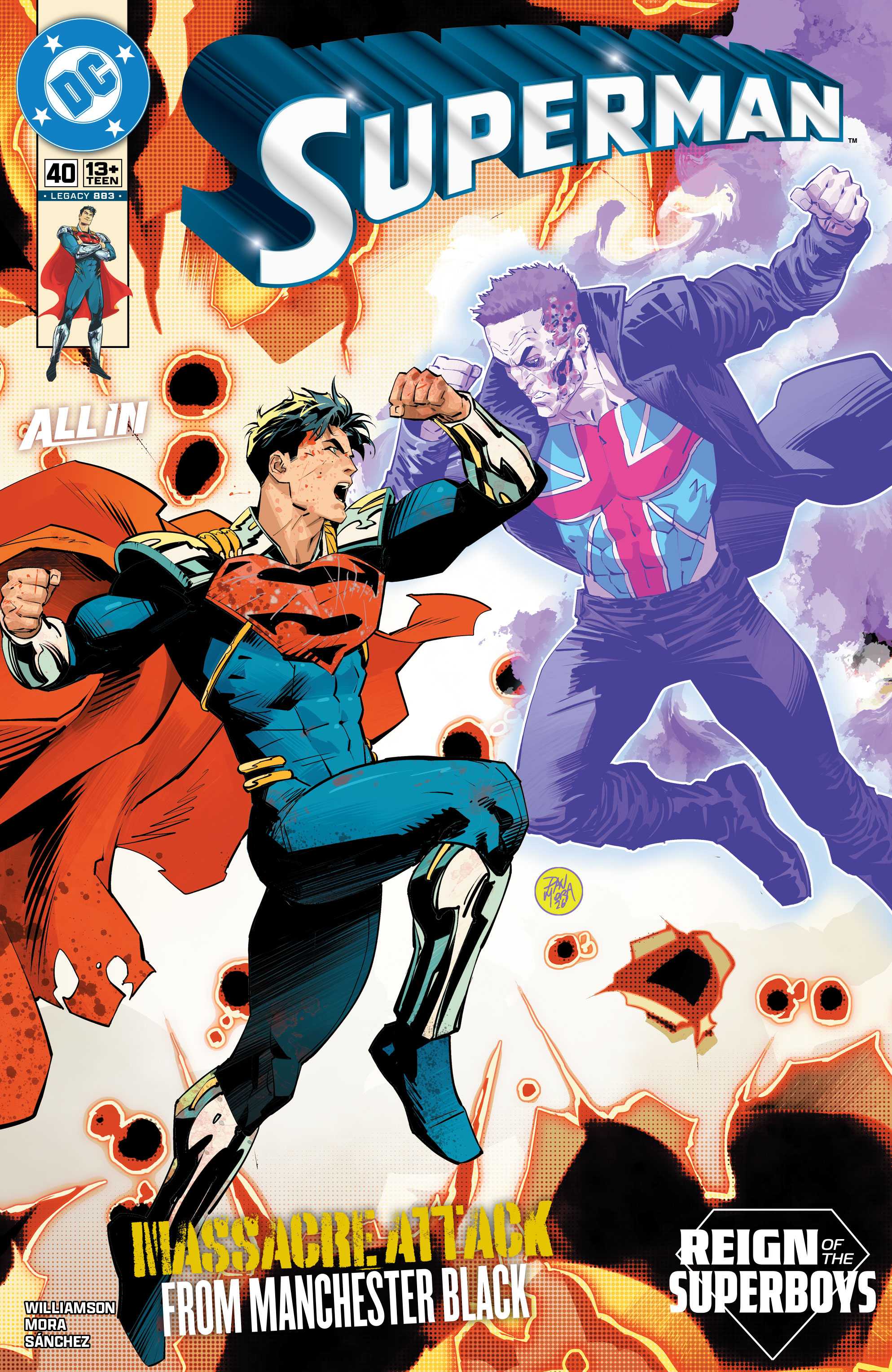 Superboy-Prime fights Manchester Black in Superman #40 cover