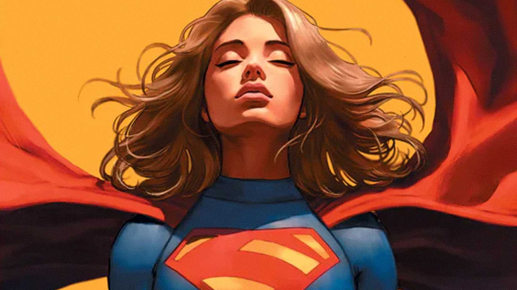 Supergirl closes her eyes while flying in DC Comics art