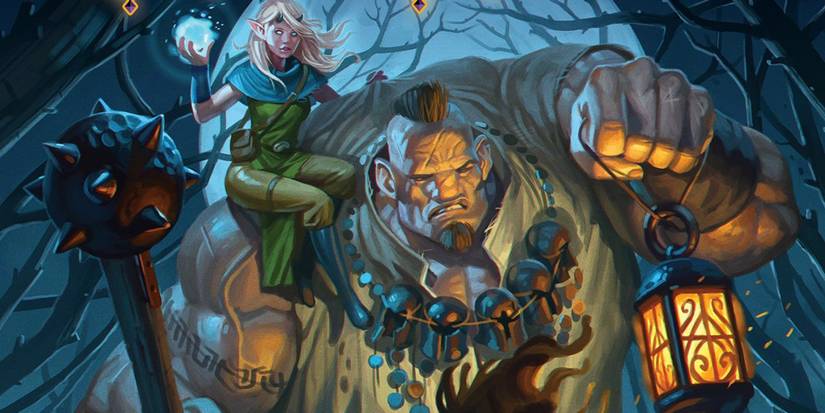 A girl sits on the shoulder of a giant in Tales from the Shadows.
