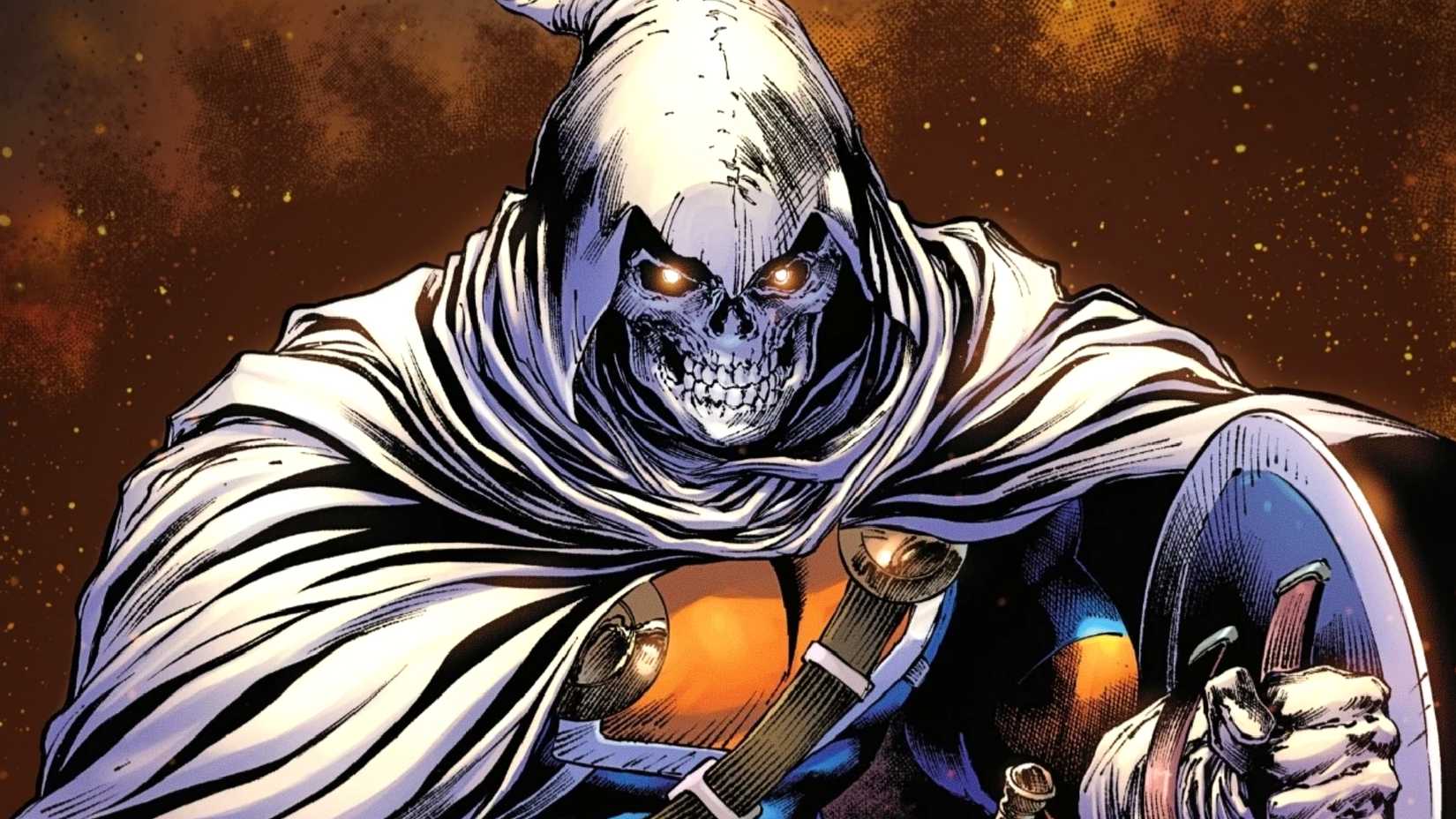 Taskmaster holds his shield in Marvel Comics