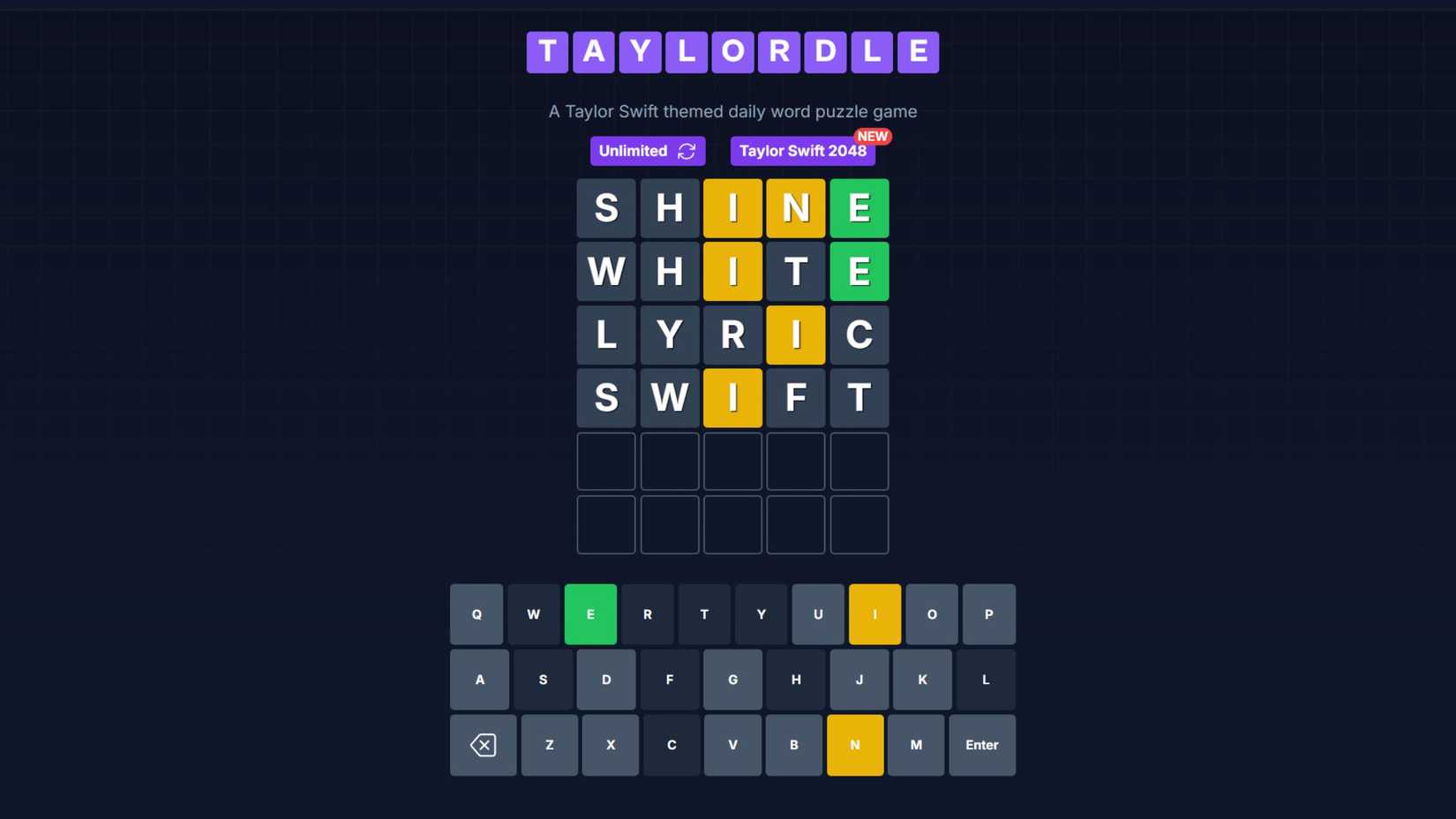 Taylordle game screenshot