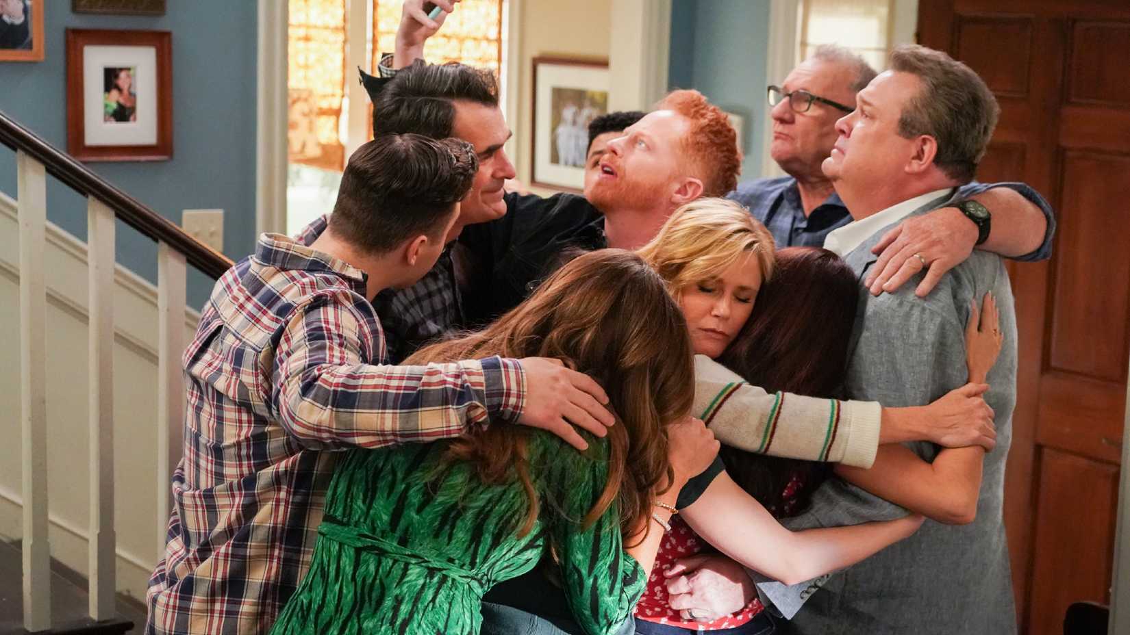 The family hugging in Modern Family season 11 episode 18 