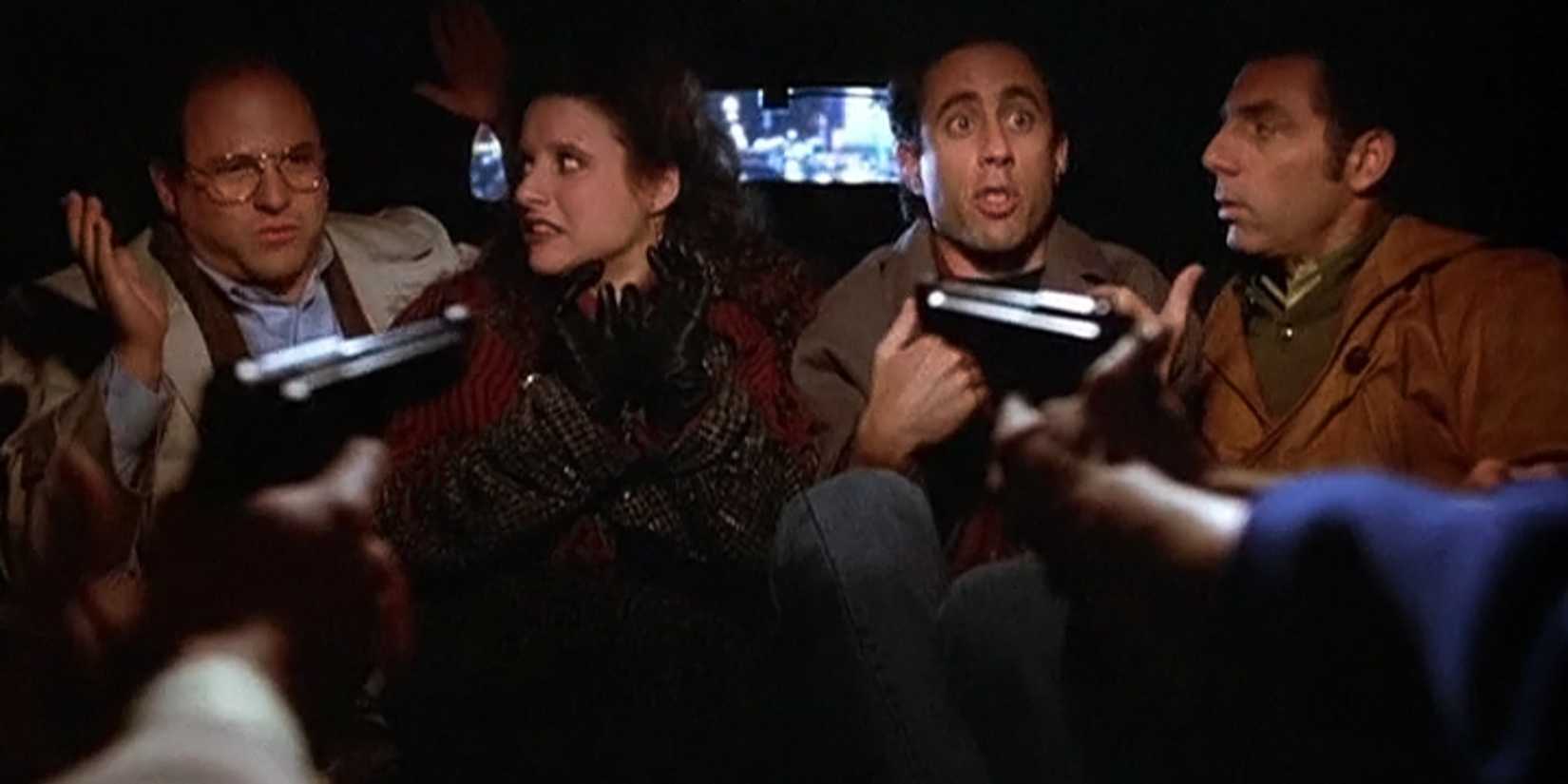 The gang is held at gunpoint in a limo in Seinfeld