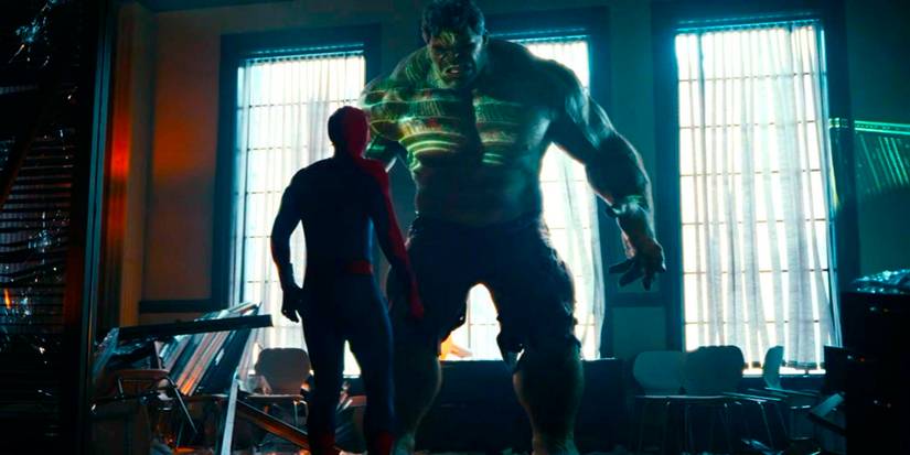 The Hulk standing over Spidey in Spider-Man Brand New Day