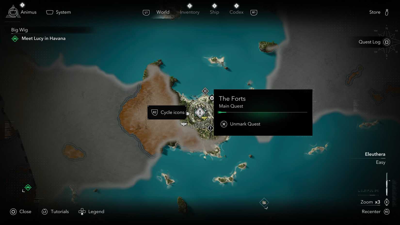 The location of The Forts main quest on AC Black Flag Resynced's map.