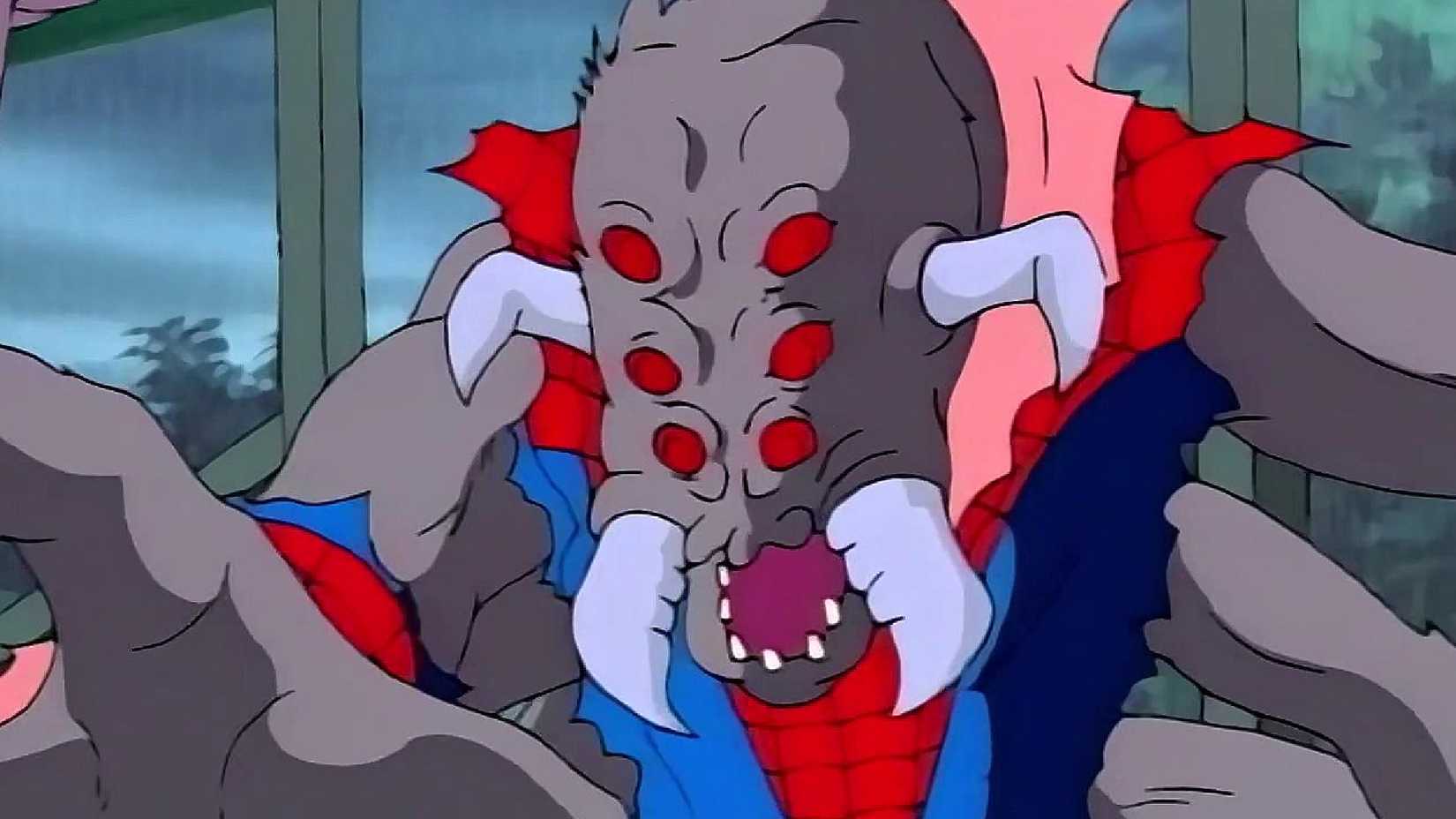 The man-spider reaches in Spider-Man- The Animated Series