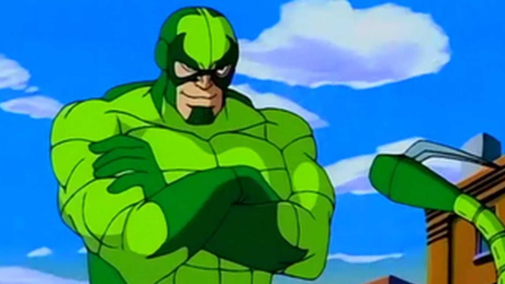 The Scorpion stands with his poison tail in Spider Man The Animated Series