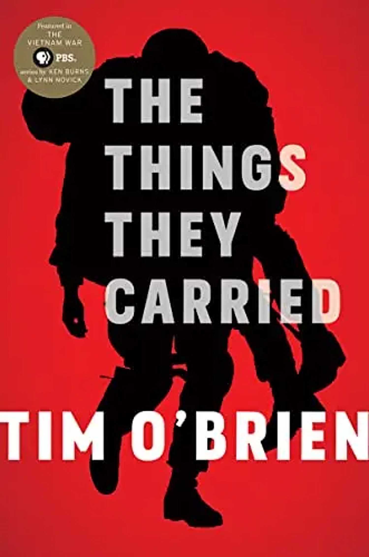 The Things They Carried book cover, silhouette of a solider carrying another