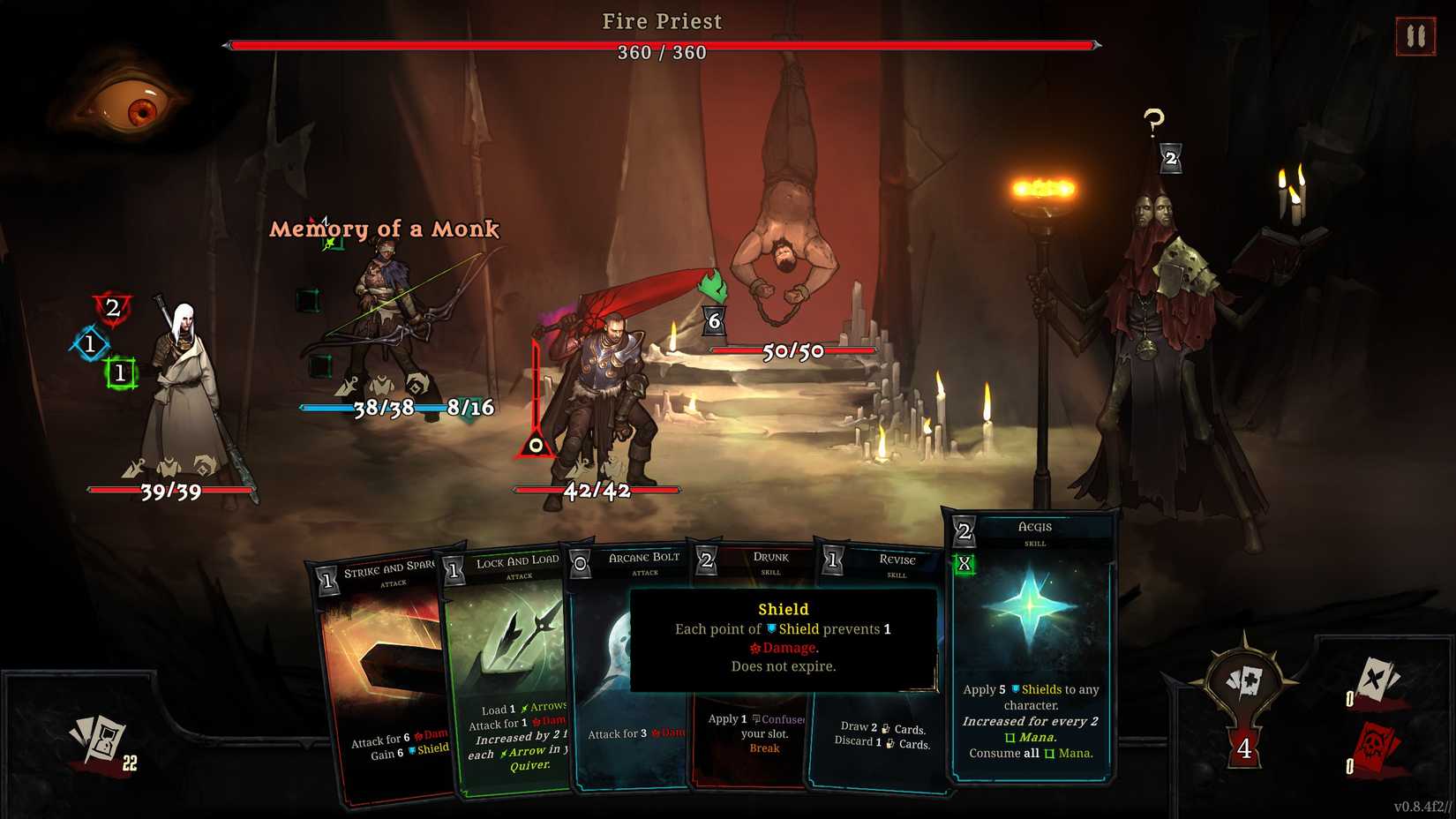 The trio of heroes faces off against the Fire Priest in Shards of Order