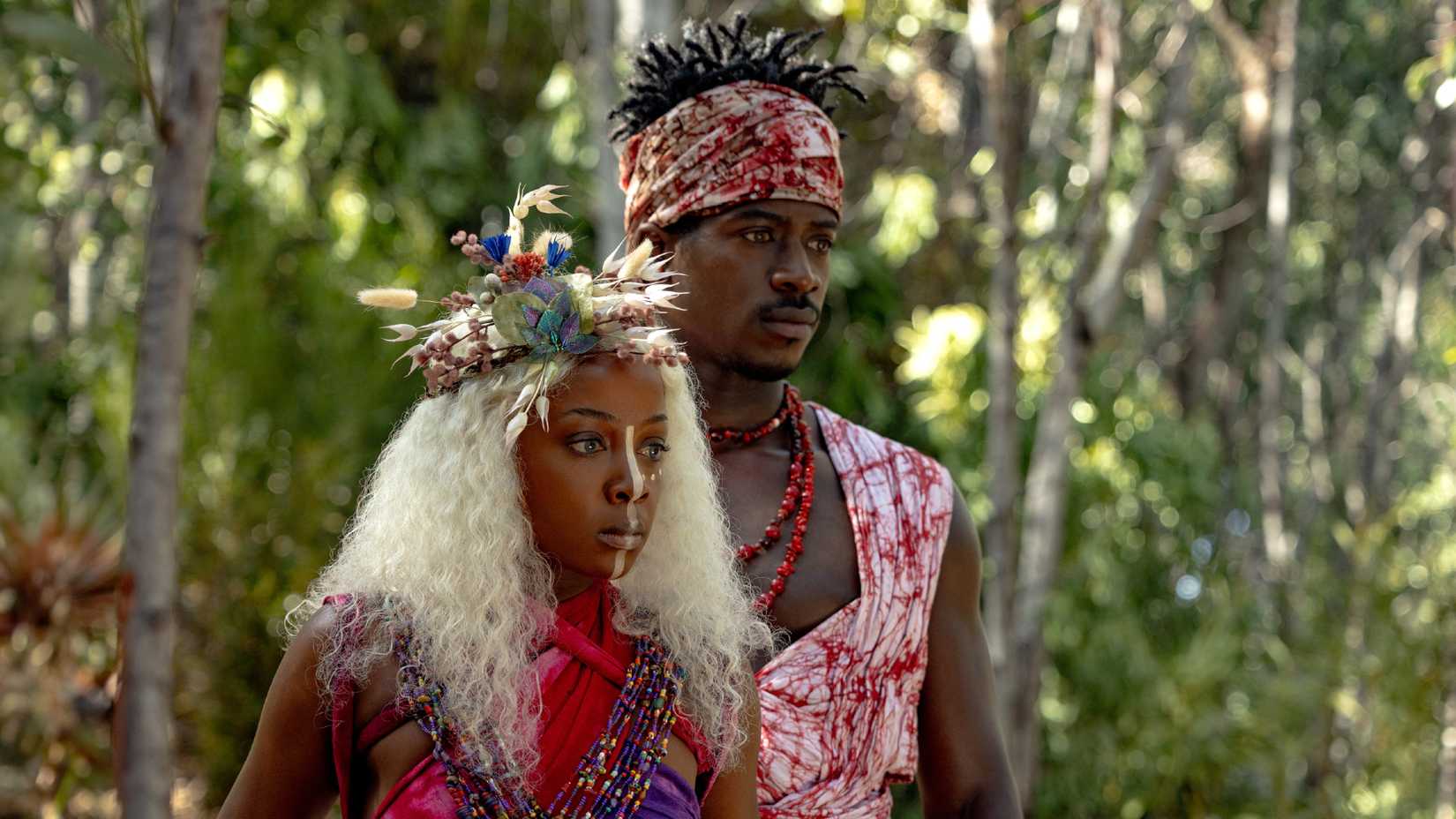 Thuso Mbedu as Zélie and Damson Idris as Prince Inan in Children of Blood and Bone