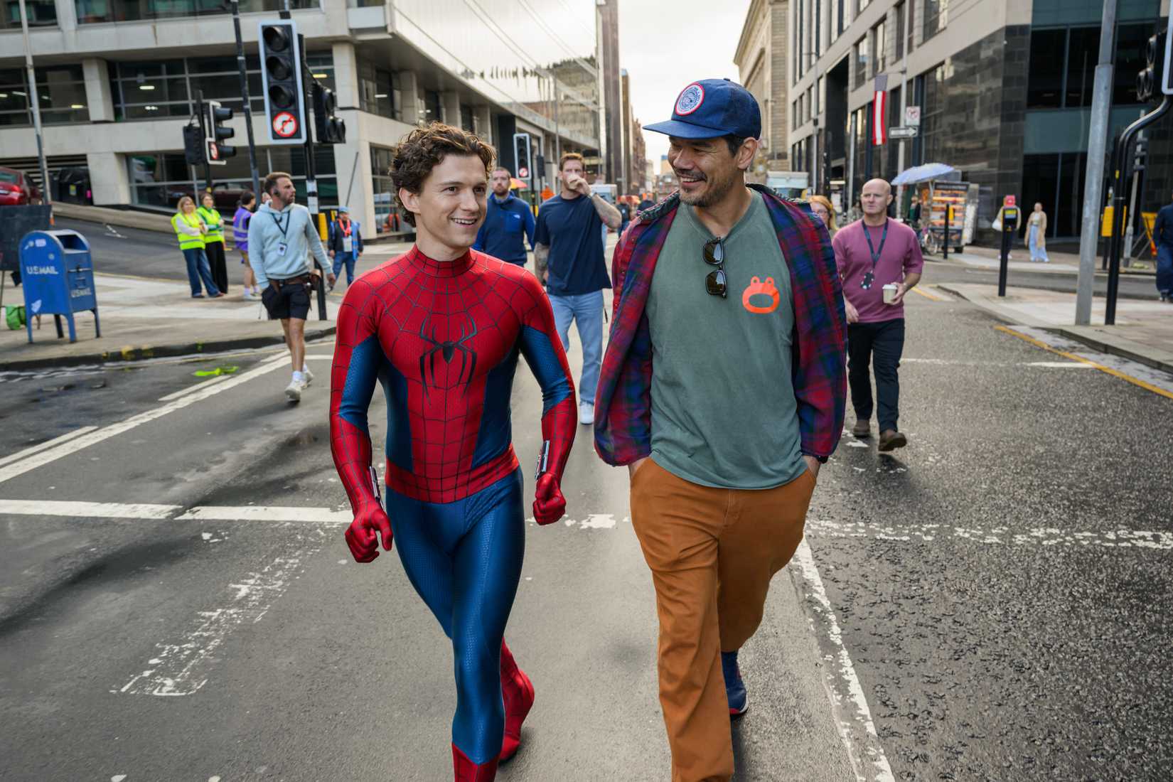 Tom Holland and Director Destin Daniel Cretton on the set of SPIDER-MAN BRAND NEW DAY