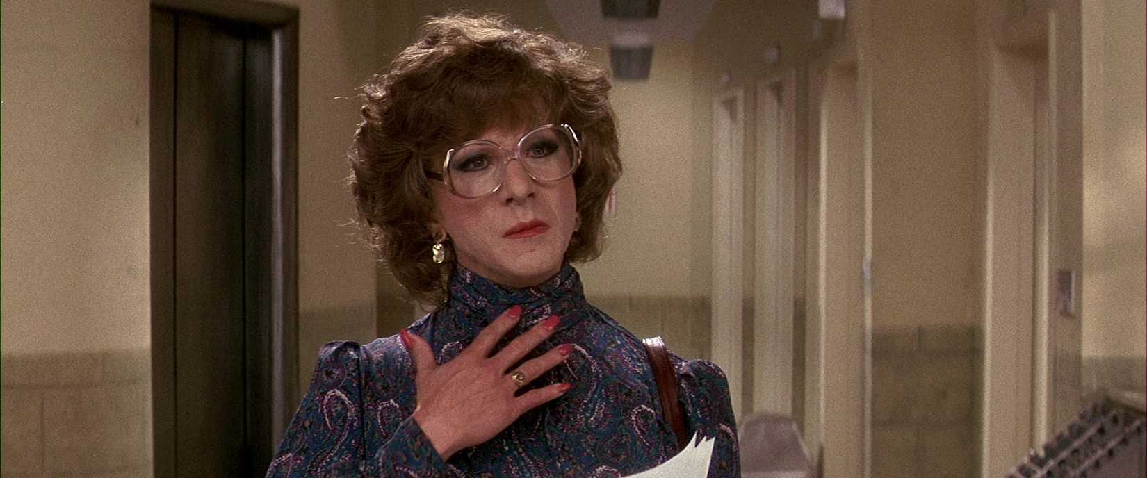 Dustin Hoffman dressed as a woman performing a soap opera scene in Tootsie