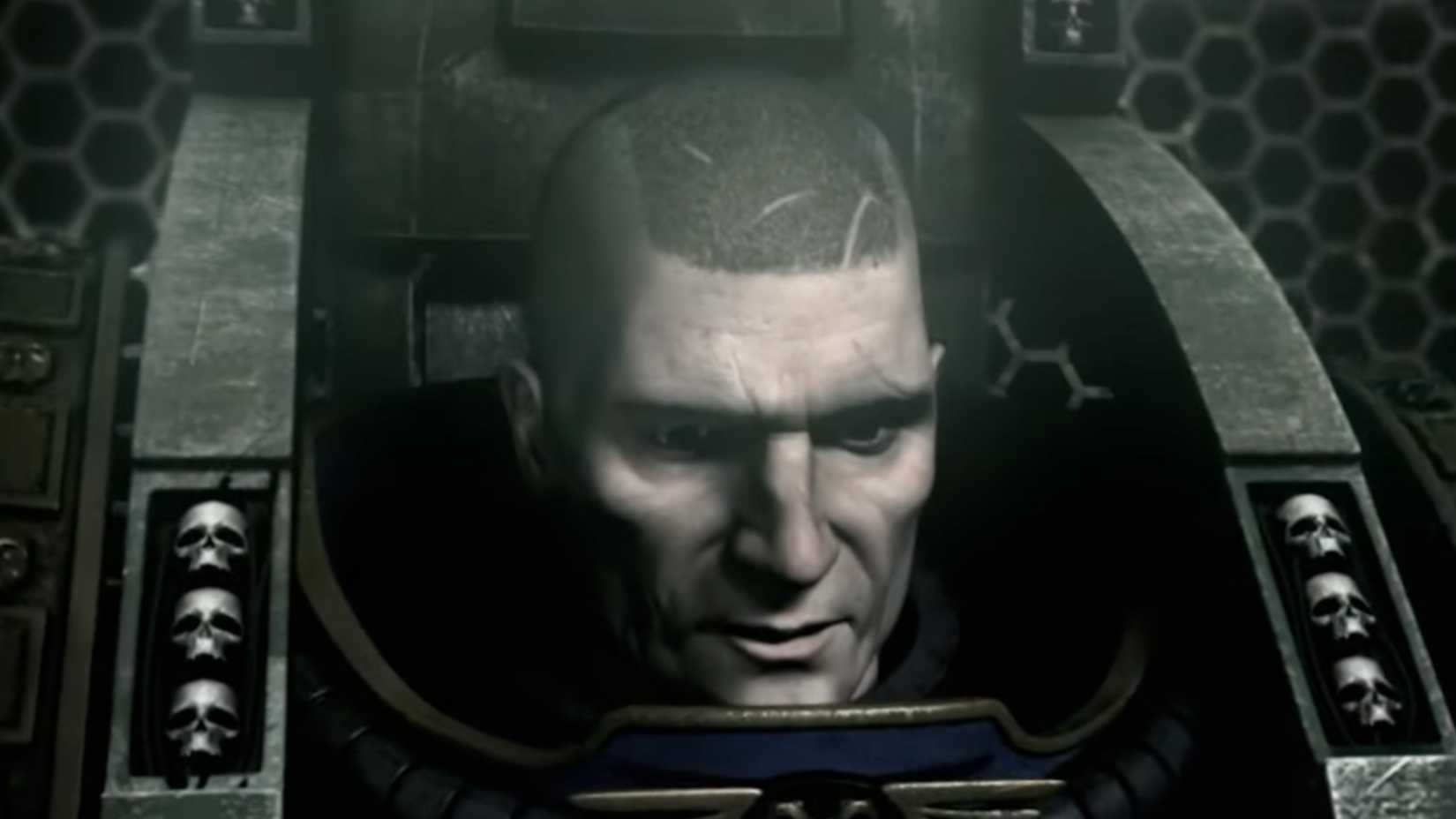 Ultramarines A Warhammer 40,000 Movie shot of an Ultramarine looking forward