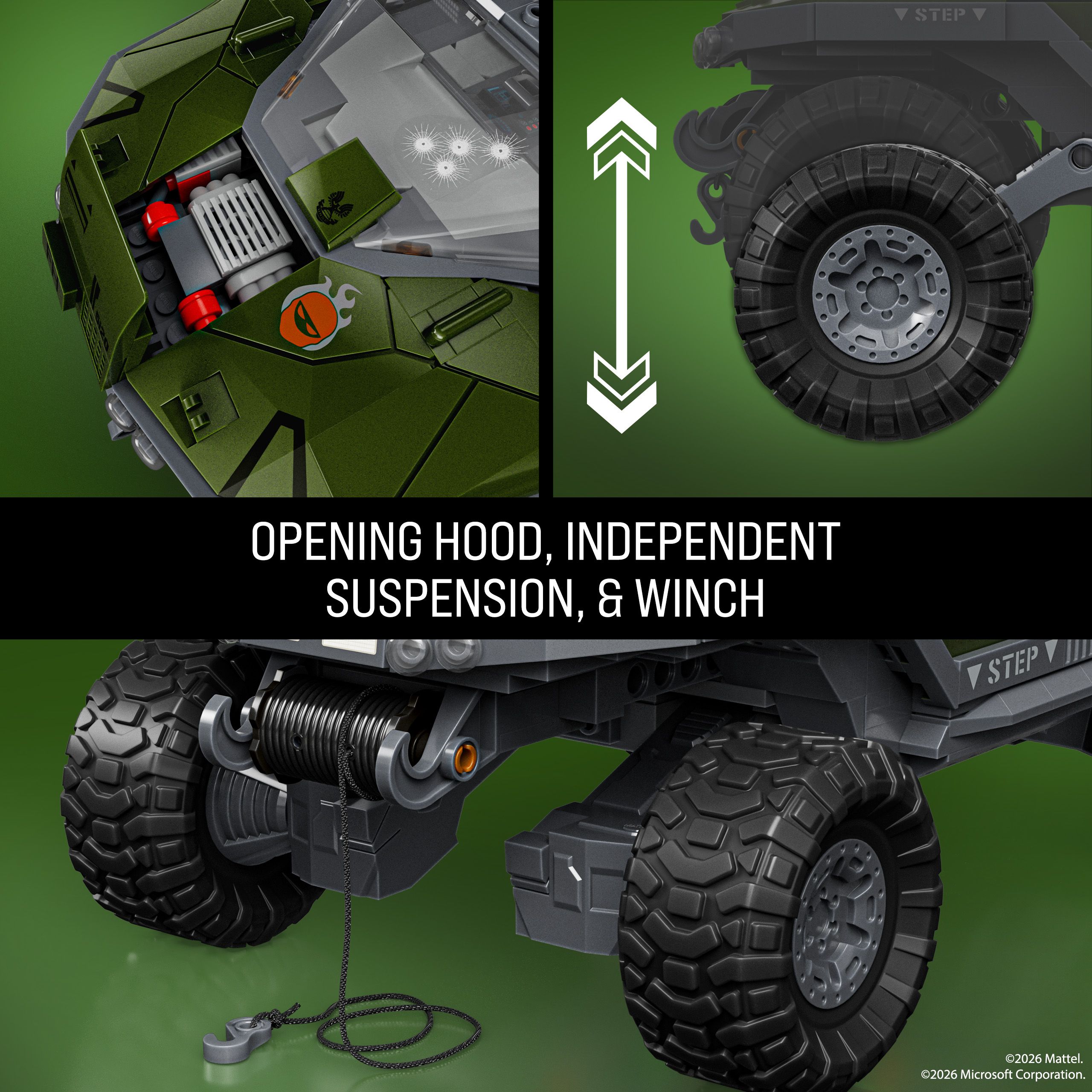 UNSC M12 Warthog Mattel Brick Shop Hood and Suspension