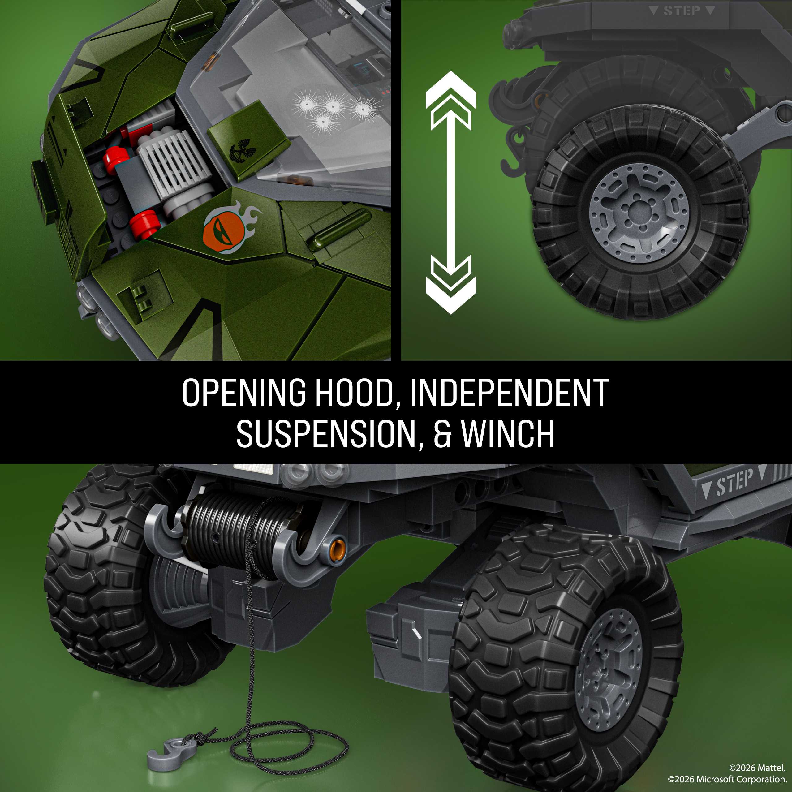 UNSC M12 Warthog Mattel Brick Shop Hood and Suspension