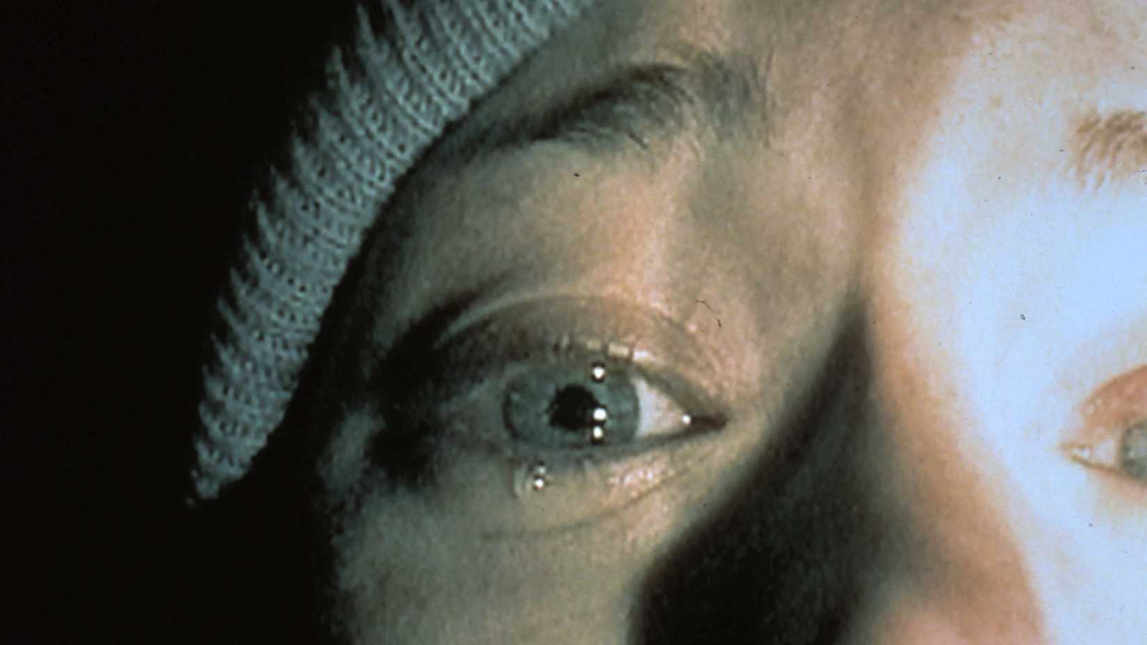 Heather's teary eye in The Blair Witch Project