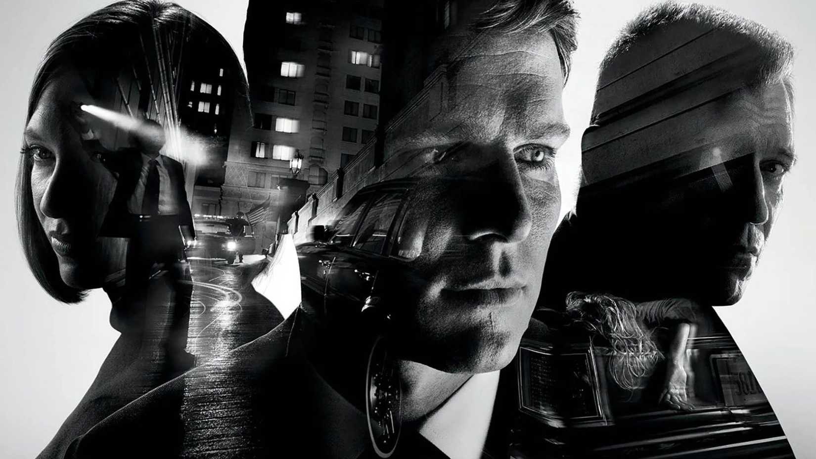 The three main characters in Mindhunter in black and white