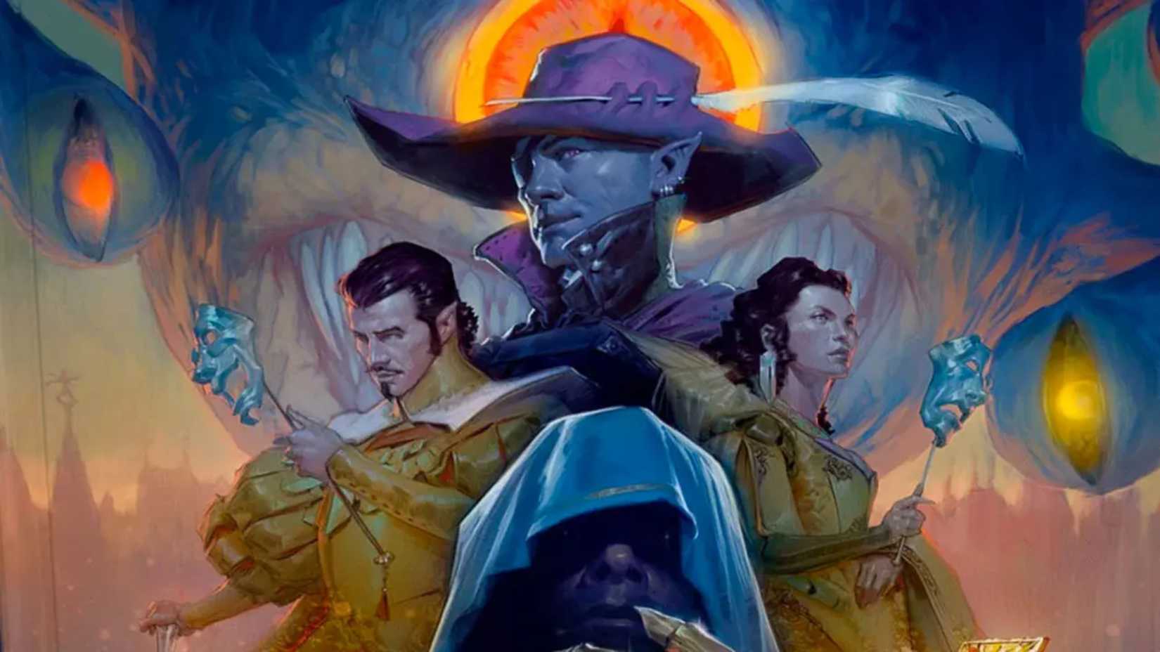 Four characters are assembled in art for Waterdeep Dragon Heist.