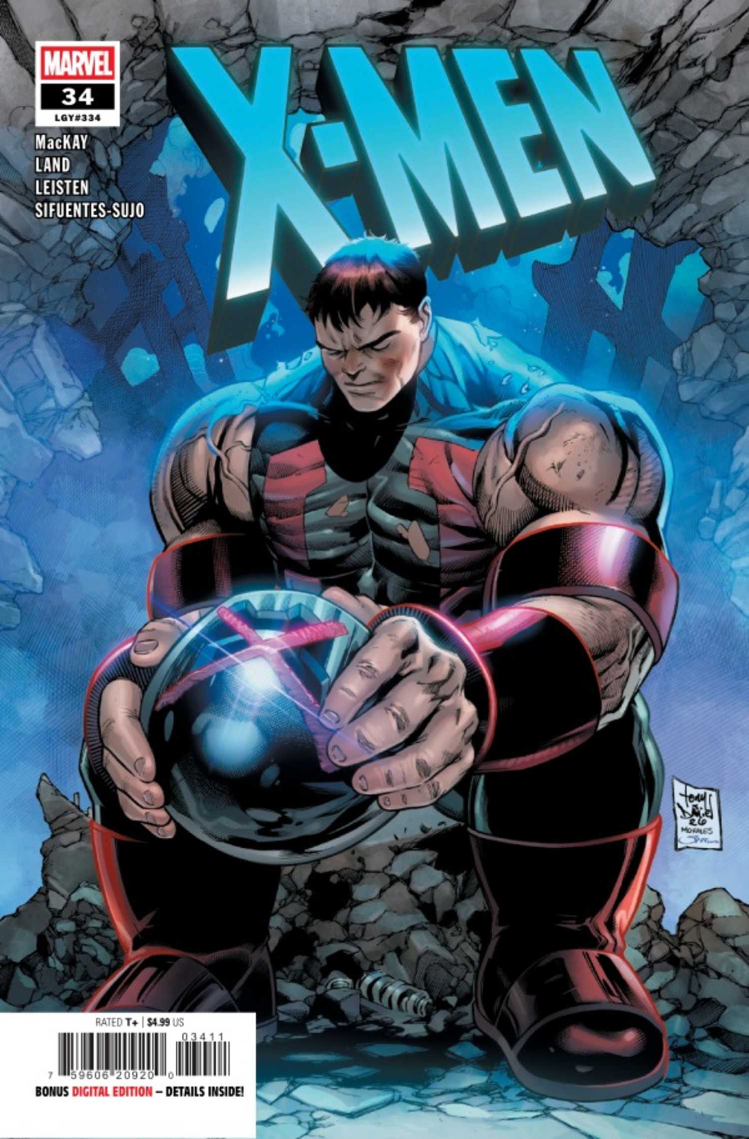 X-Men #34 cover, Juggernaut sitting holding his helmet