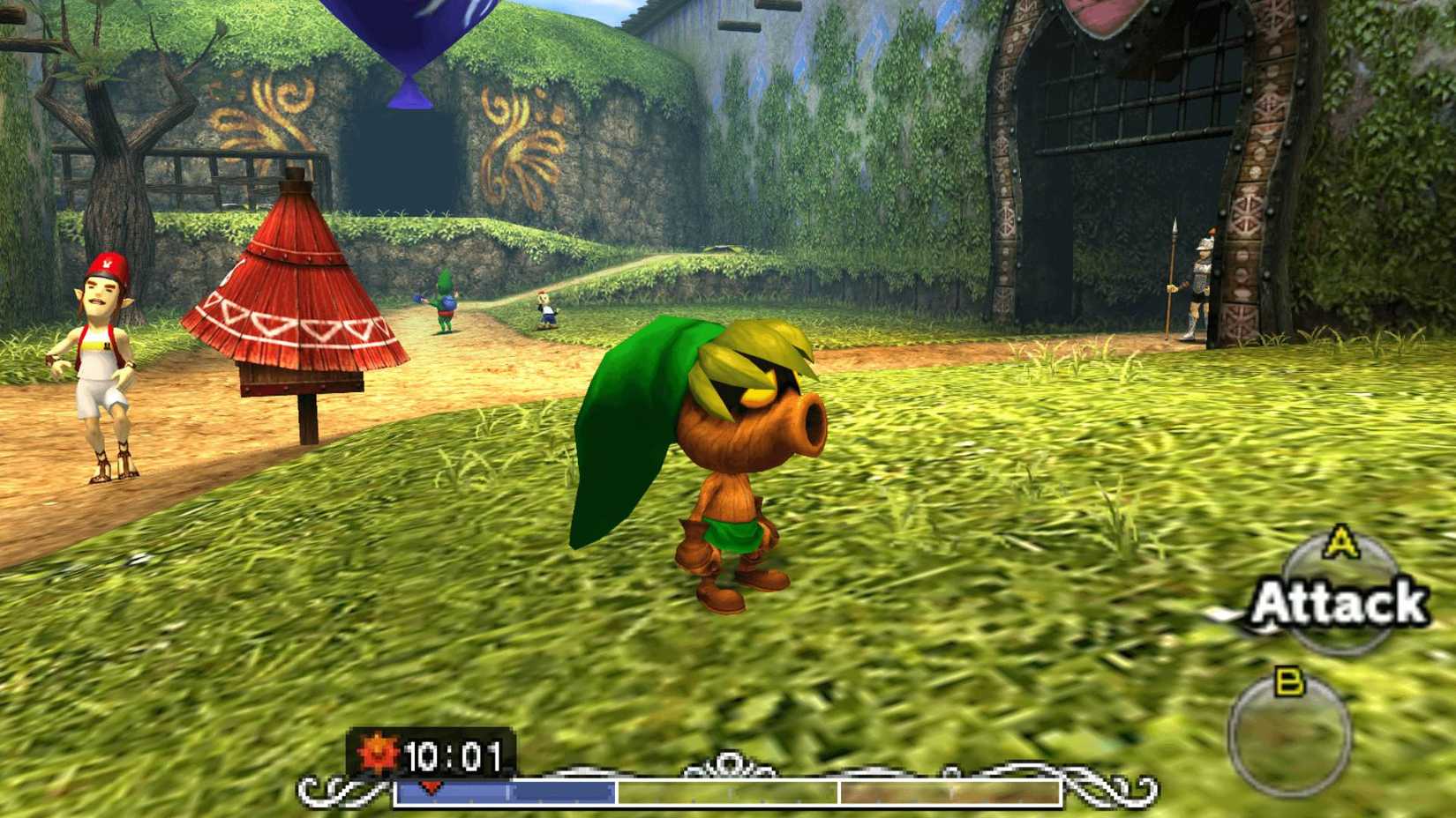 Link wandering around the outskirts of a city in Majora's Mask.