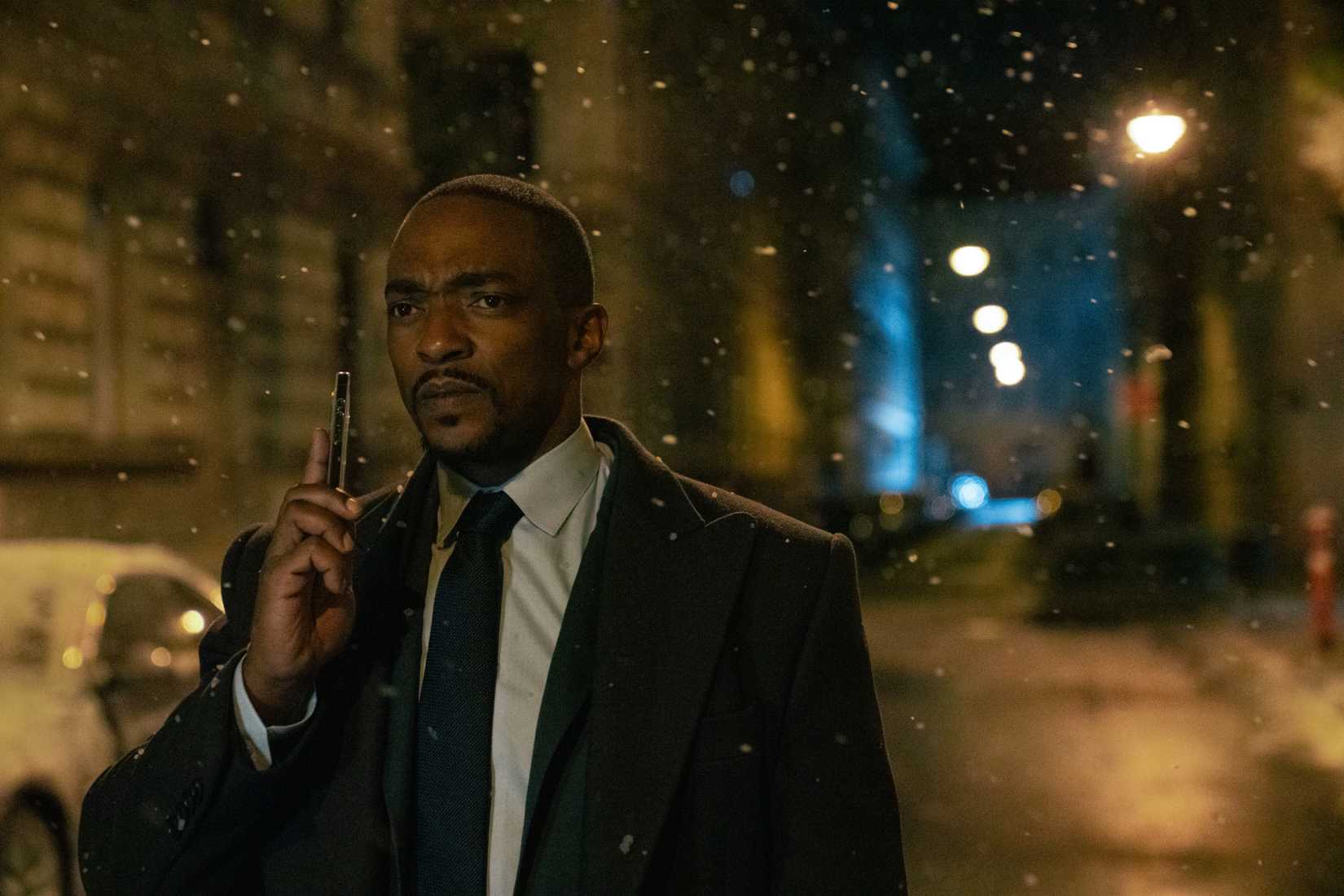 Anthony Mackie’s character looking anxious in Apple TV’s 12 12 12