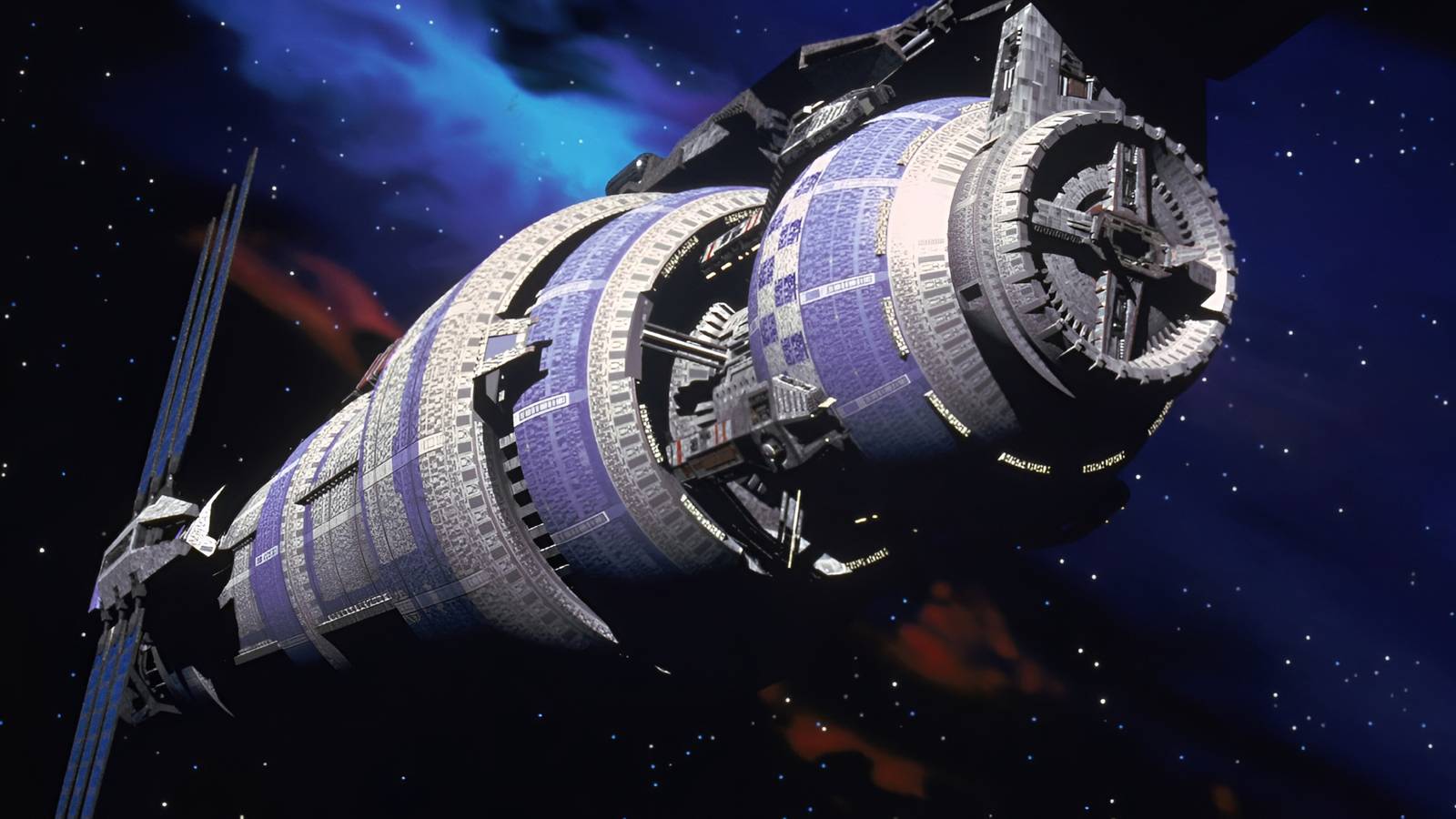 A space station floating through the stars in Babylon 5
