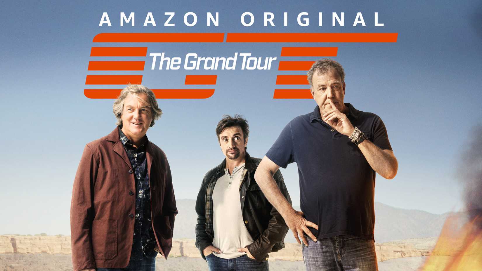 Key art for Amazon Original The Grand Tour featuring Francis Bourgeois, James Engelsman, and Thomas Holland.