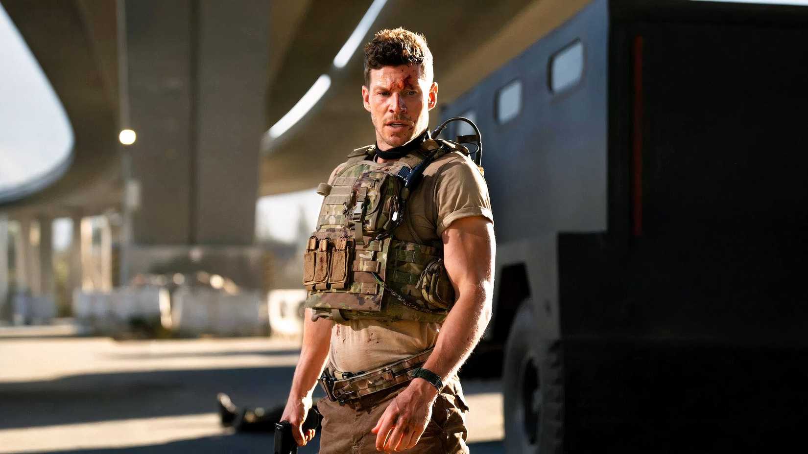 A bloodied Beckett (Chad Michael Collins) In Sniper: No Nation