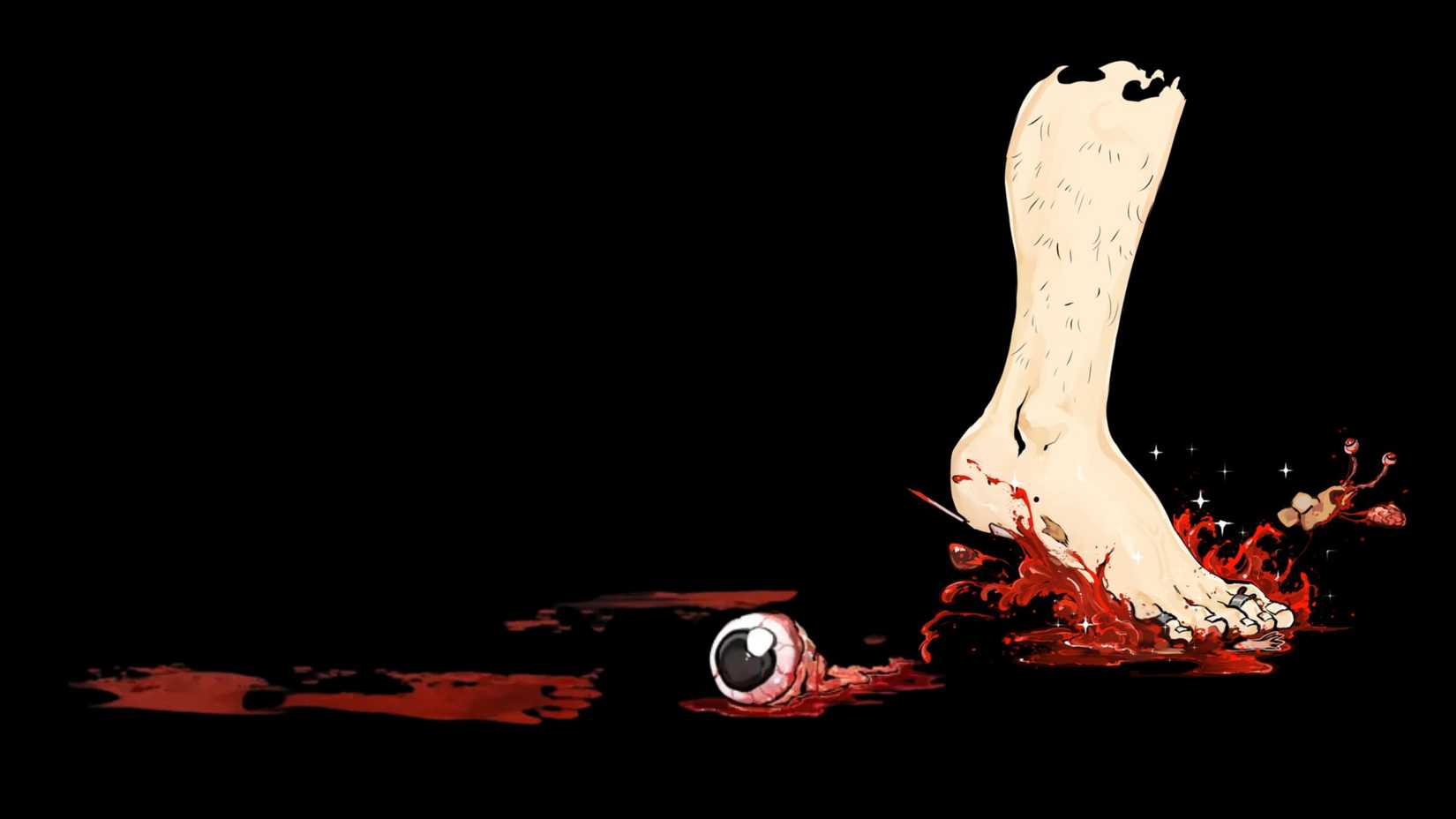 A foot squishing something with blood squirting out from the Dungeon Crawler Carl website