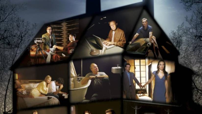 A graphic of a house filled with scenes from Nightmares & Dreamscapes From the Stories of Stephen King.