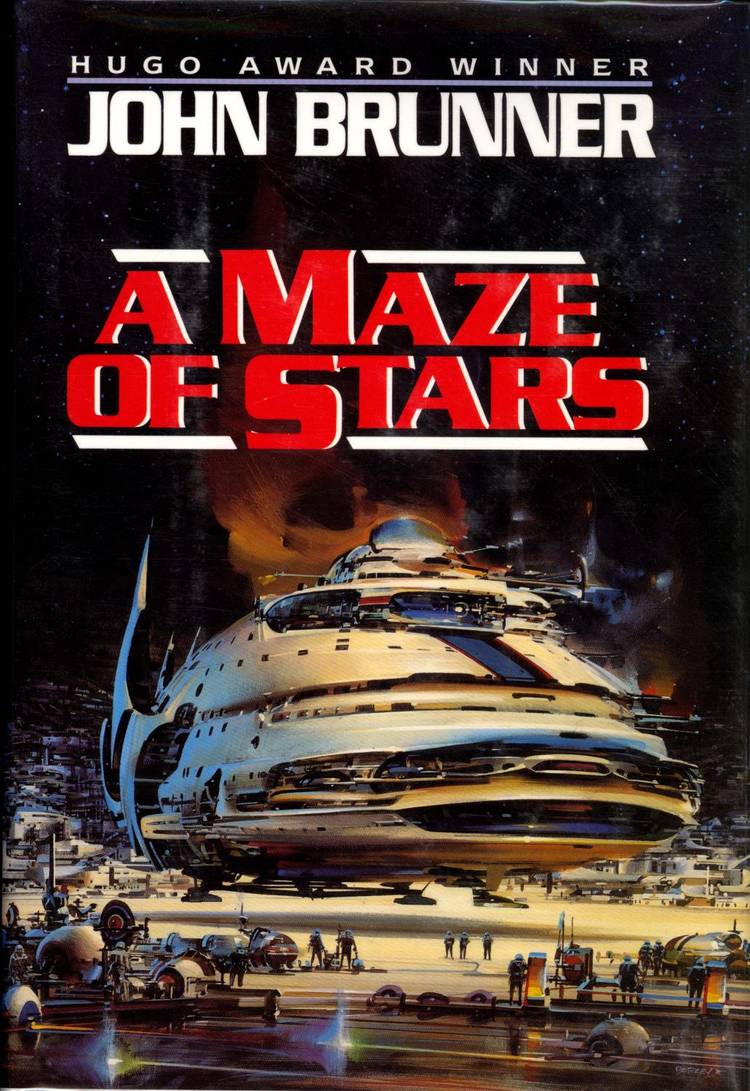 The cover of A Maze of Stars by John Brunner shows a space ship