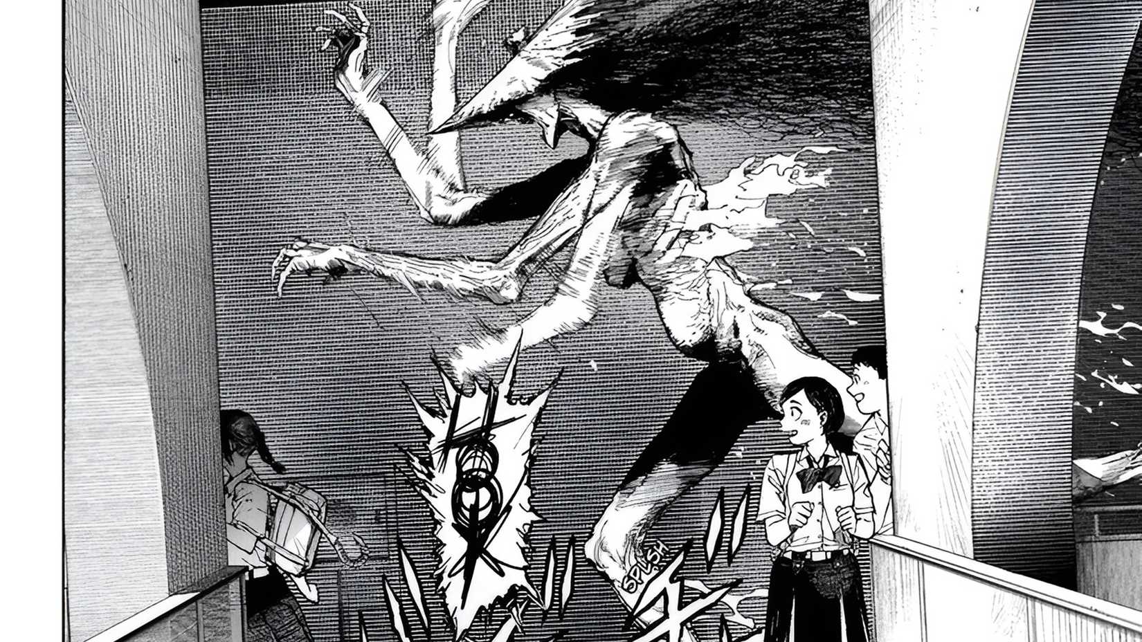 A supernatural creature chasing the hook in the manga Quit Laughing, Shijima