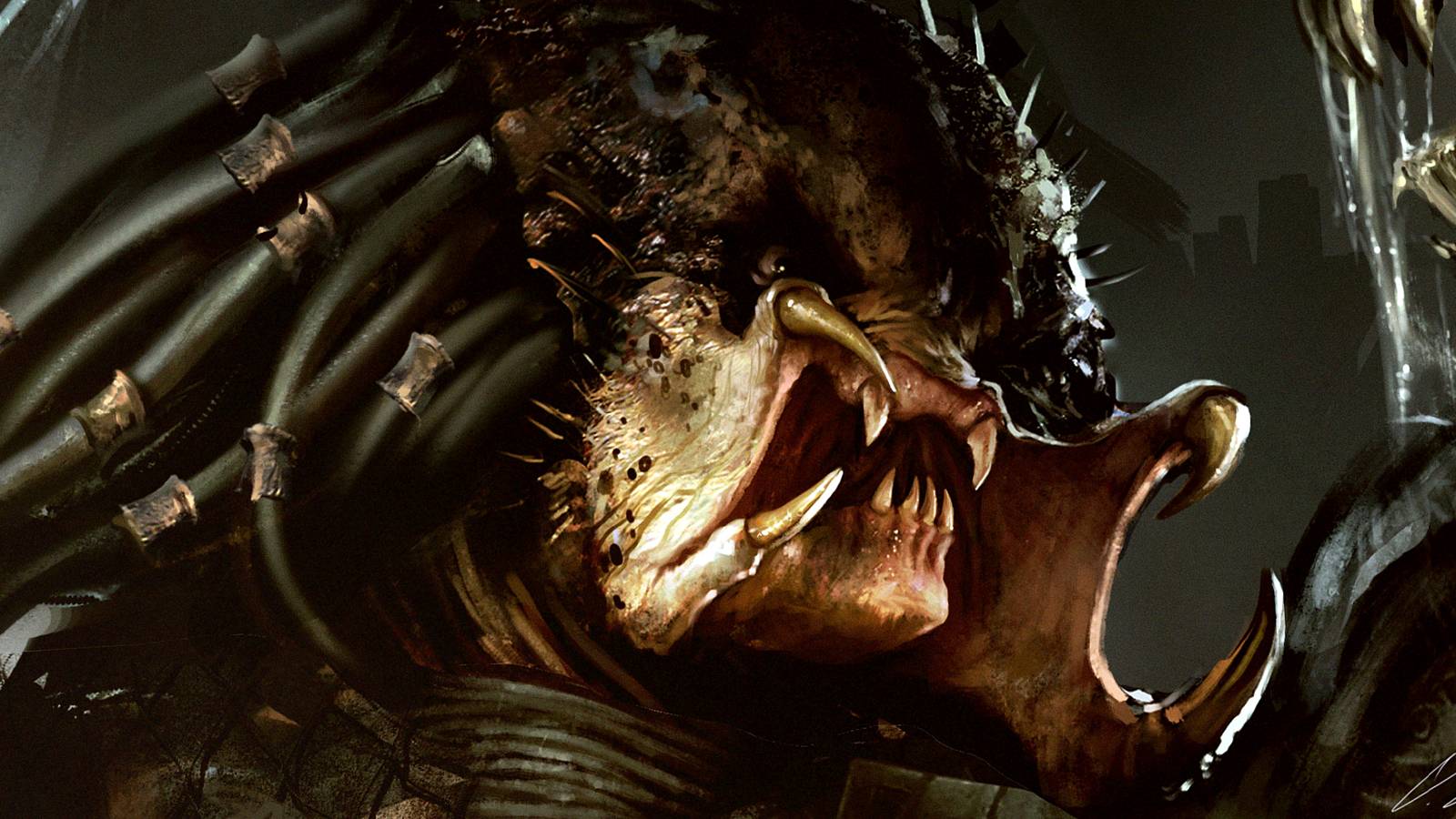 A Yautja warrior opens his mouth in Predator art by Darek Zabrocki