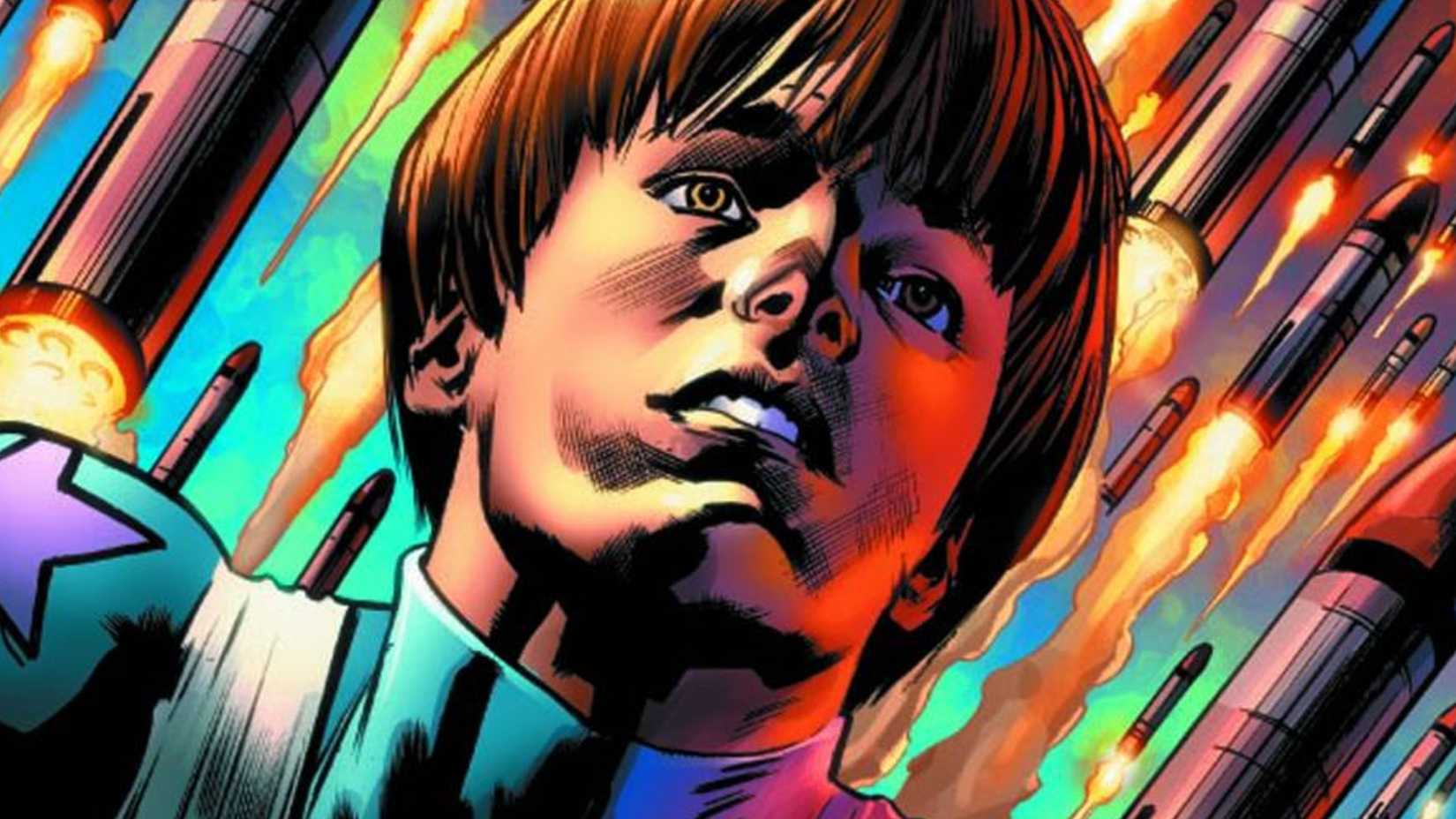 America's Got Powers art showing a superhero kid surrounded by missiles