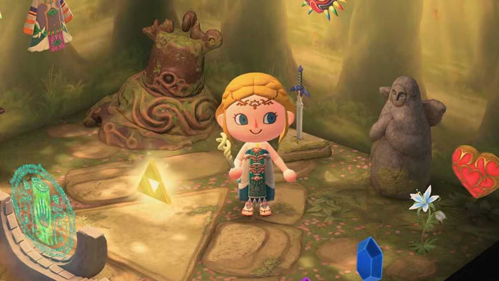 Animal Crossing New Horizons villager wearing Zelda-themed items.