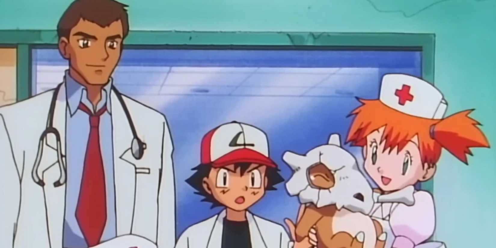 Ash, Misty, and Doctor Proctor in the Pokemon episode A Chansey Operation