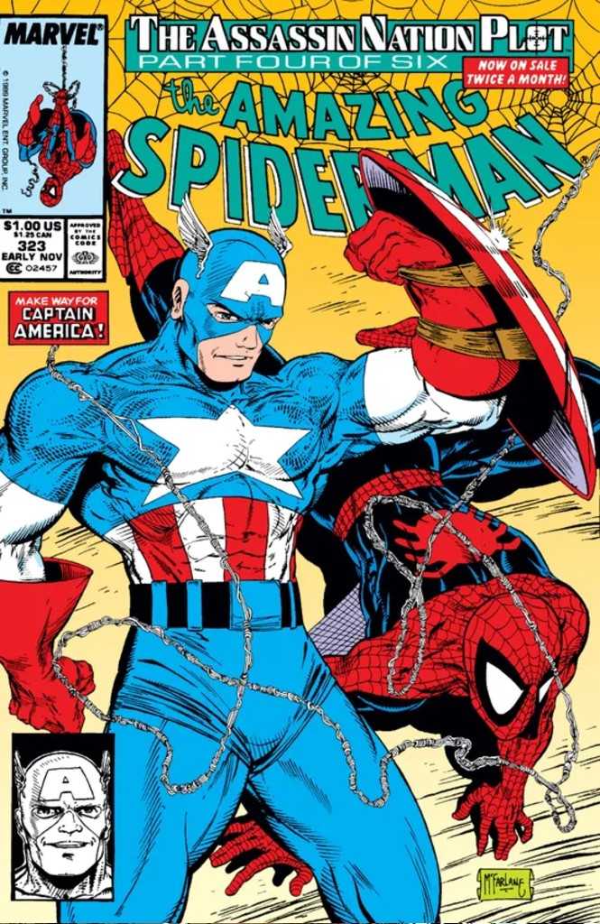 The cover of Amazing Sppider-Man 323 showning Captain America and Spider-Man together.