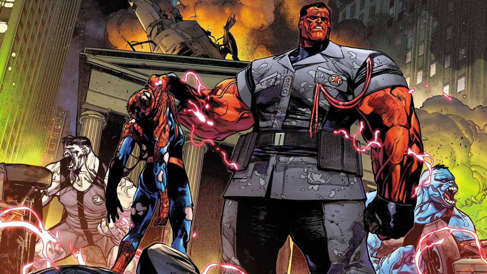 avengers armageddon image of red hulk holding spider-man