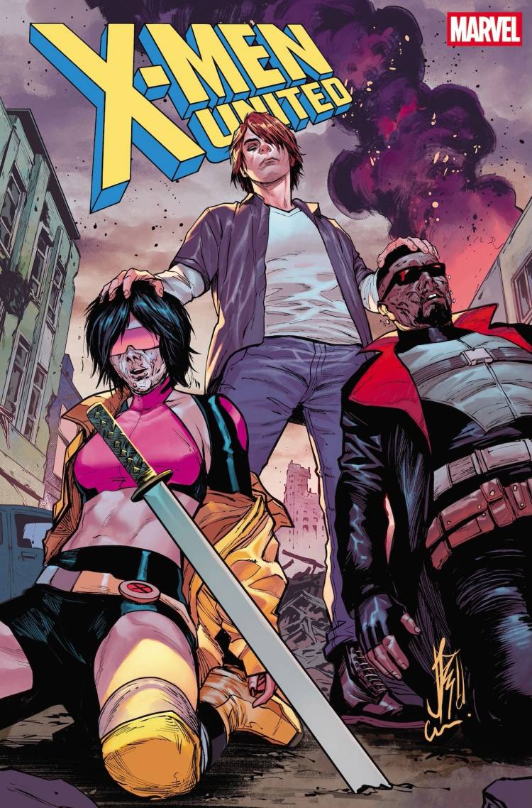 Blade and Jubilee lie defeated in X-Men United #8 cover