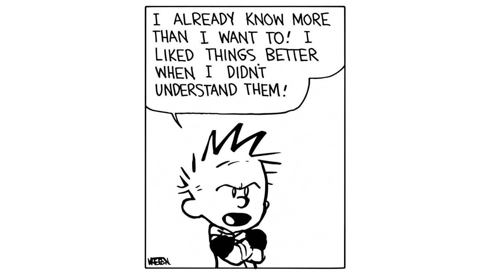 Calvin complains about things he used to not understand
