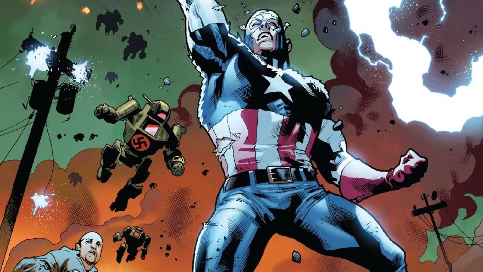 Captain America casts lightning with Mjolnir in Marvel Comics