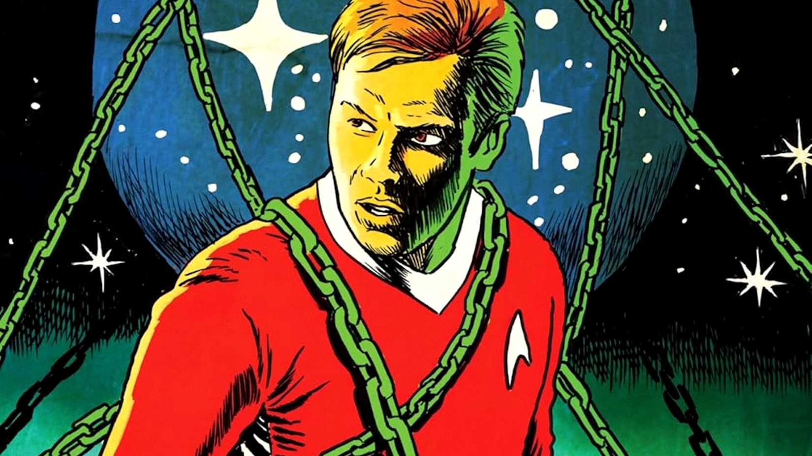 Captain Kirk is chained in Star Trek The Last Starship cover