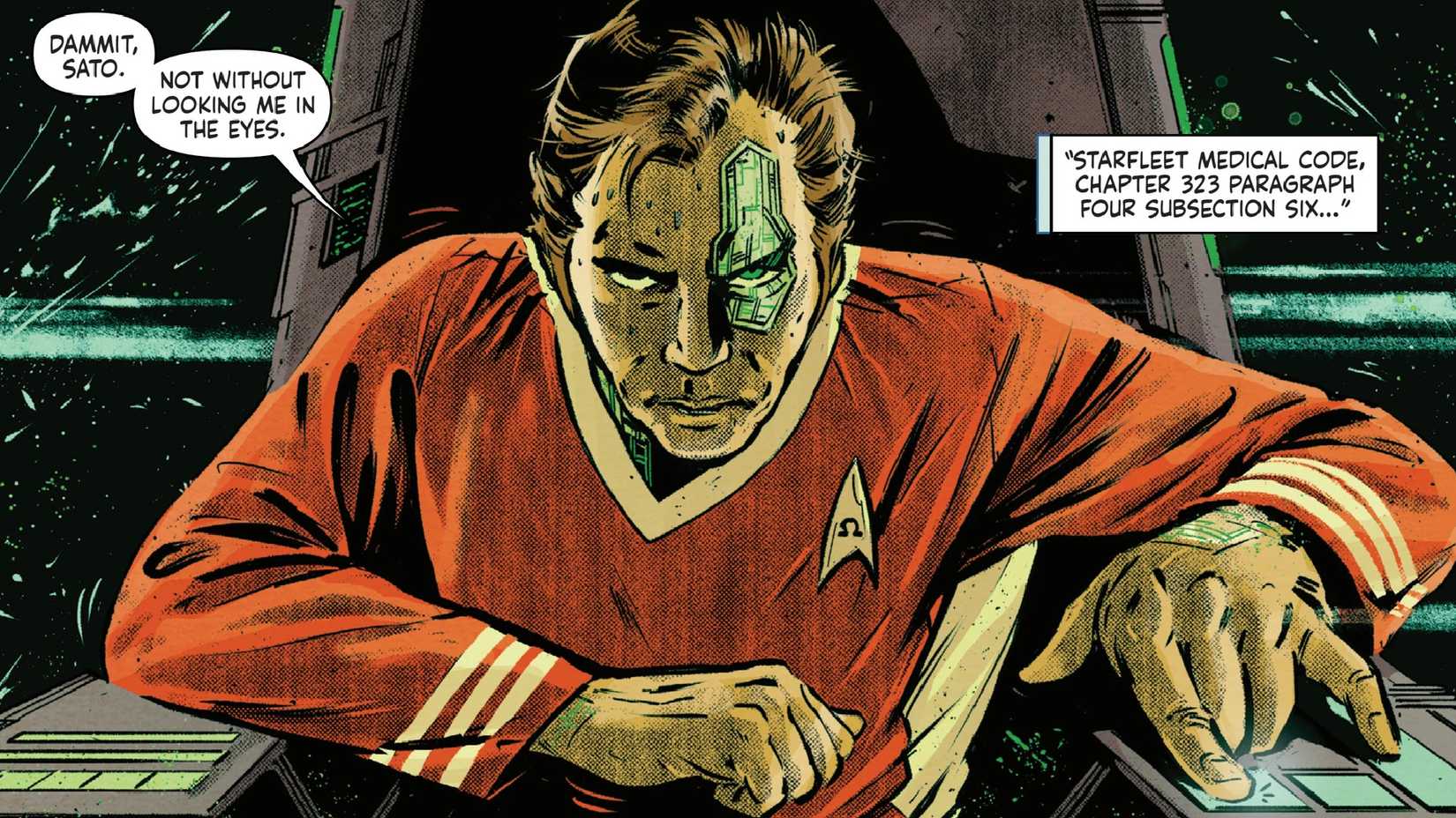 captain kirk with borg injuries in star trek art