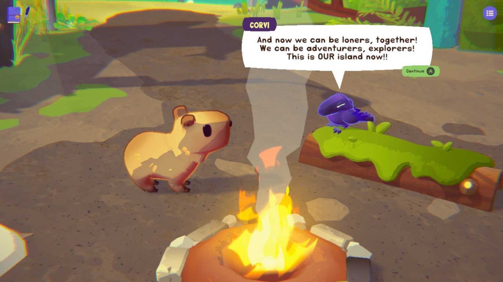 Capy Castaway Corvi telling Capy they can be explorers