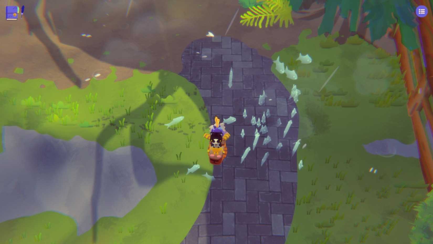 Capy Castaway screenshot showing a glitch where fish are swimming in the air