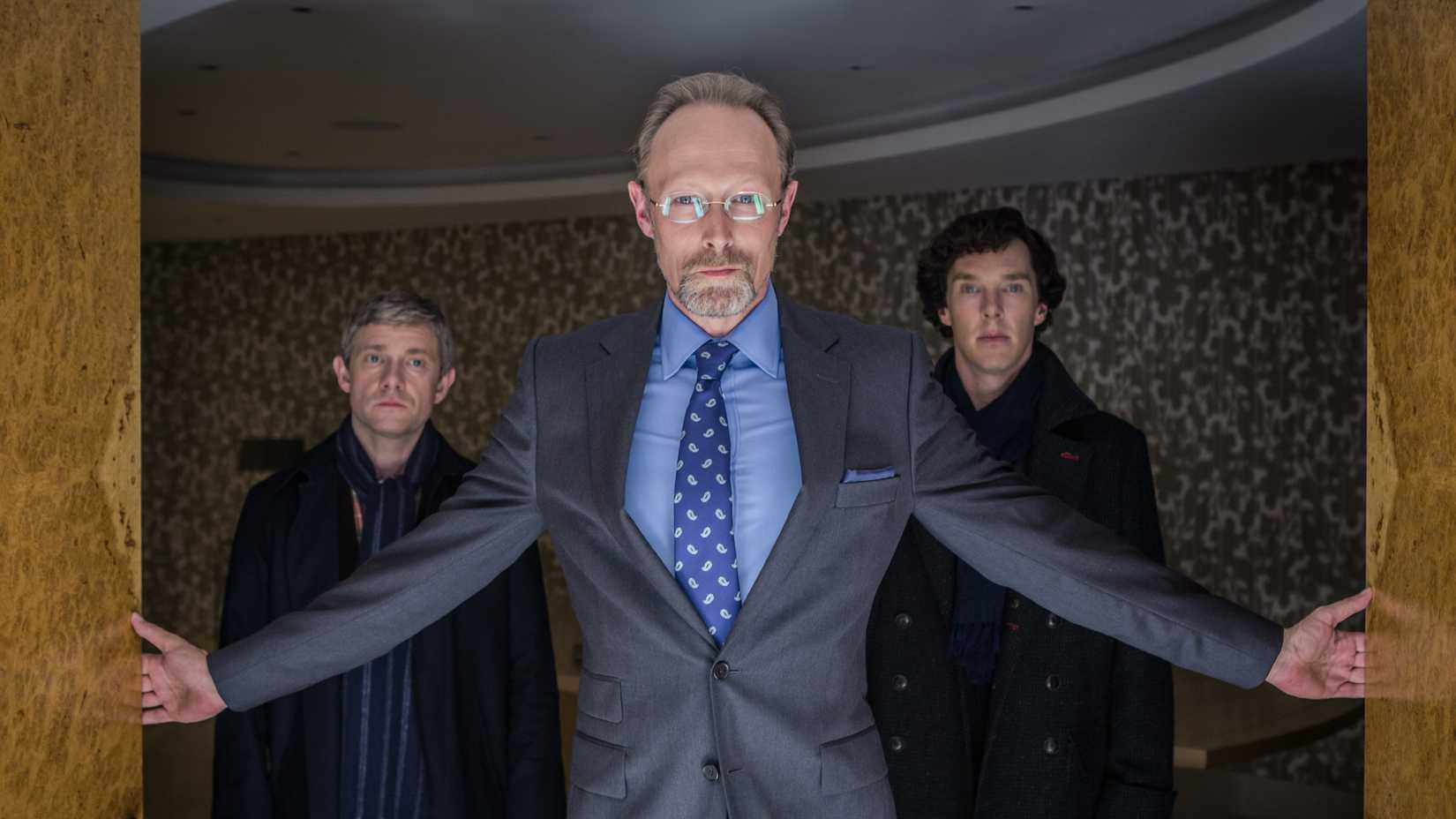 Charles Augustus Magnussen with John and Sherlock in season 4 Sherlock.