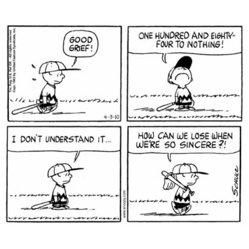 Charlie Brown reflects on defeat in Peanuts comic strip