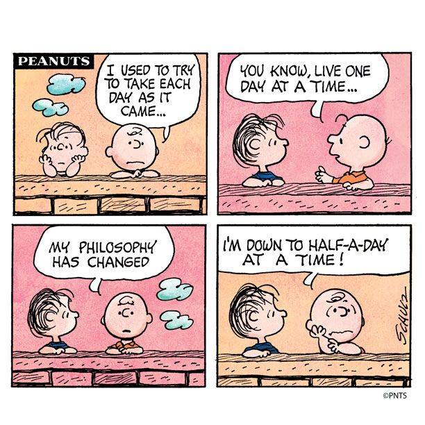 Charlie Brown takes life half a day at a time in Peanuts comic strip