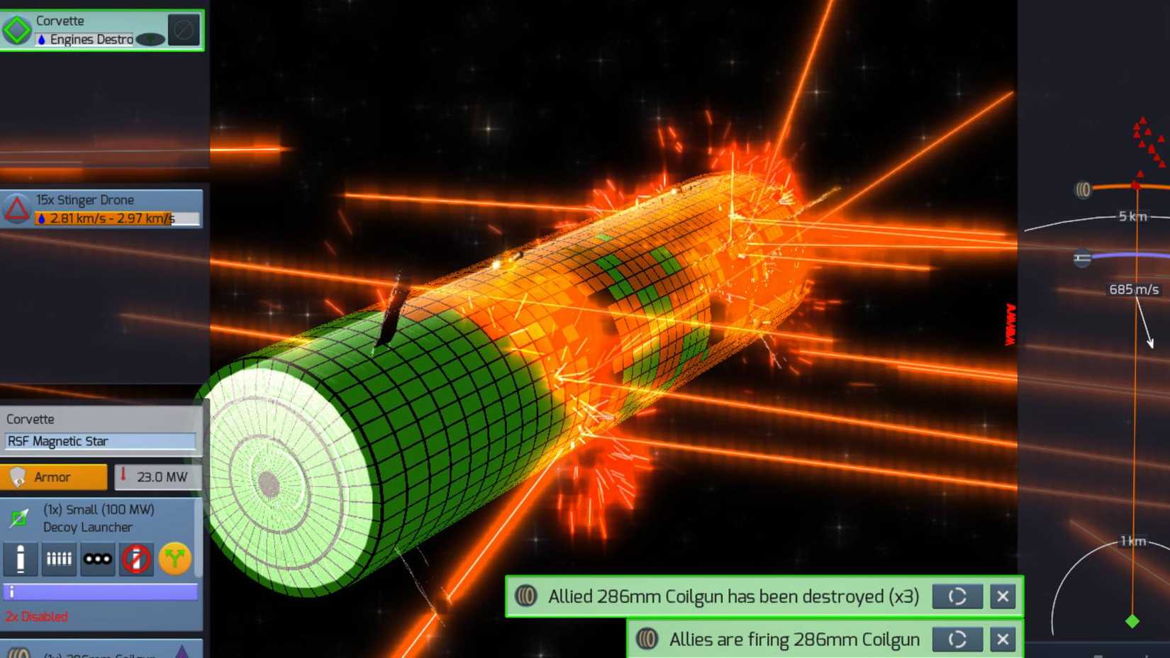 A ship being shot at in Children of a Dead Earth.