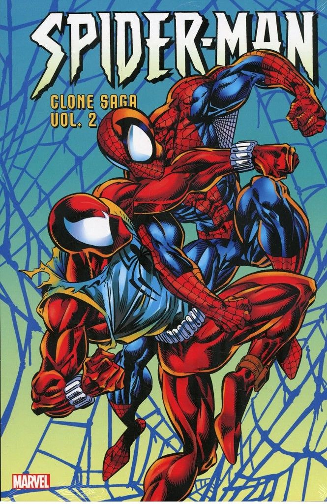 The cover of The Clone Saga volume 2 showing Spider-Man and the Scarlet Spider facing off.